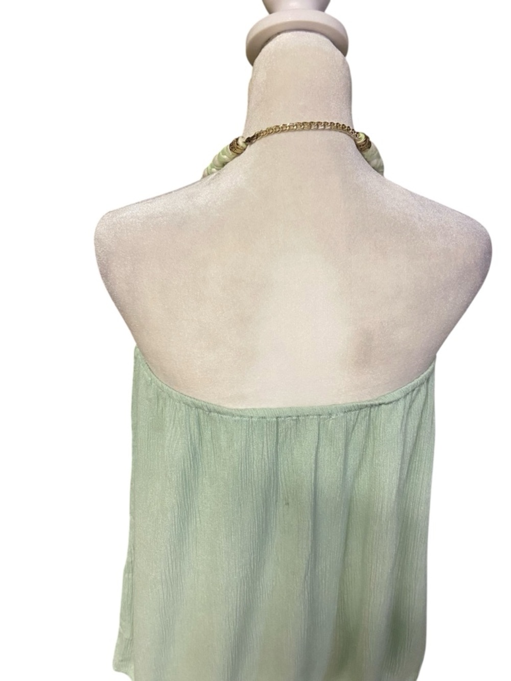 Griffin Paris halter tunic Size M braided neckline gold chain accent Pistachio - Picture 7 of 13